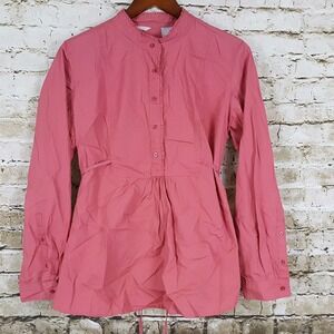 Tomorrows Mother Maternity Top Sz L Pink Long Sleeve 1/2 Button Up Top Tie‎ Back